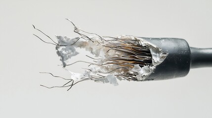 Close-Up Shot of Damaged Electric Cable Wires Exposing Core Insulation Layers