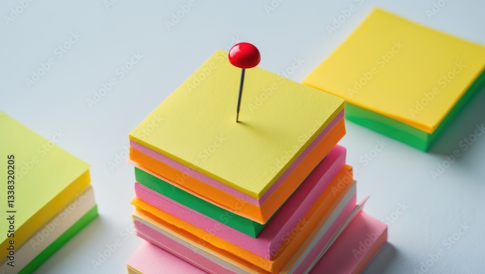 Poster stack of sticky notes with a pin isolated