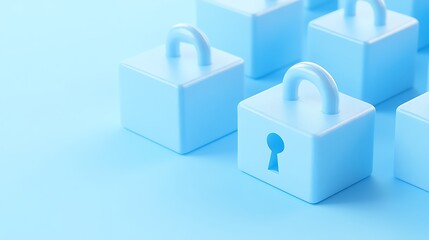Obraz premium Blue padlocks with keyholes on a light blue background for concepts of security, privacy, and protection