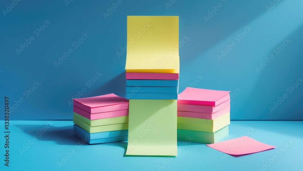 Aufkleber stack of empty sticky notes on a blue background.