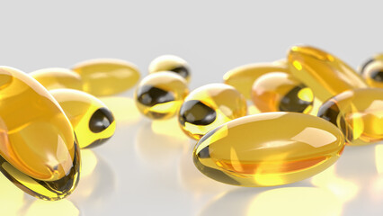 The Yellow pill for Fish oil or Heathy concept 3d Rendering.