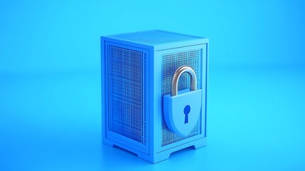 Obraz premium Blue Secure Storage Box with Lock on a Solid Blue Background for Digital Security and Protection Concepts