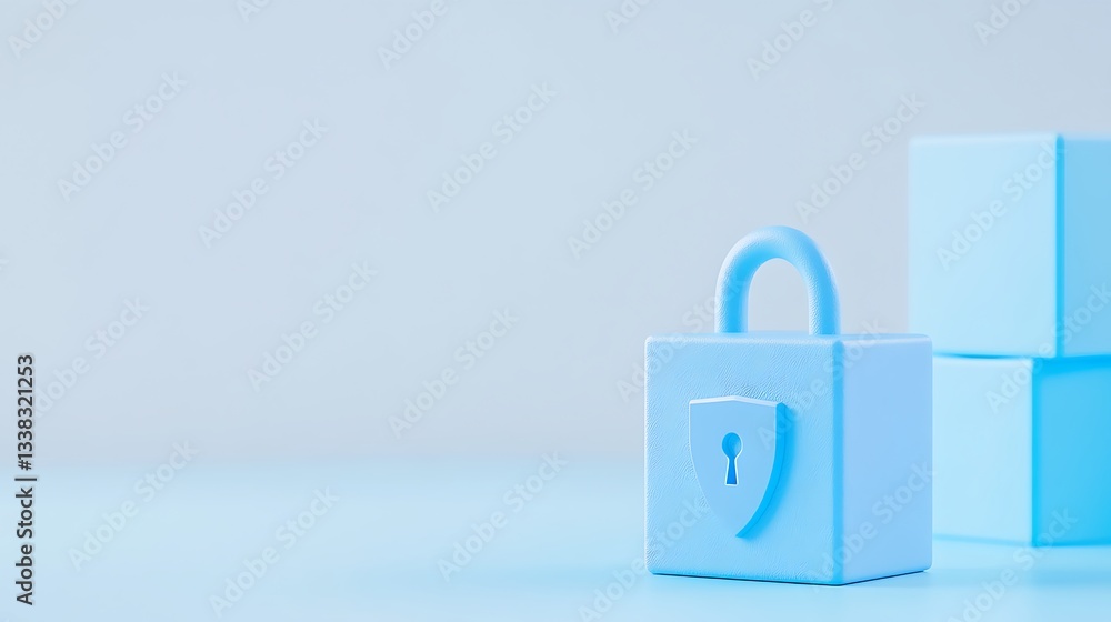 Poster blue security lock on a soft blue background symbolizing safety and protection in digital and physic