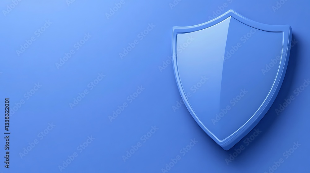 Poster blue shield symbol on a solid background representing protection and security in digital and physica