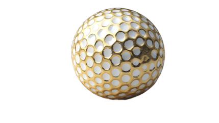 White golf ball with dimples shown isolated on transparent background for sports and outdoor recreation theme