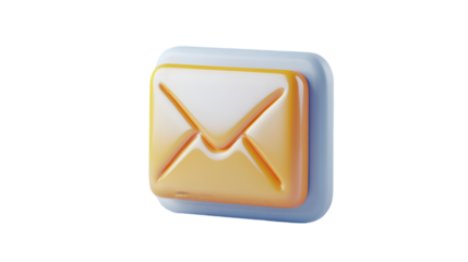 Yellow envelope email icon with blue shadow shown on transparent background for web interface or message use