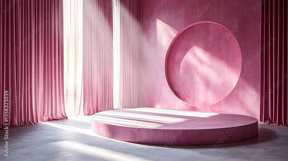 Poster Minimalist Pink Studio Set Design with Circular Platform