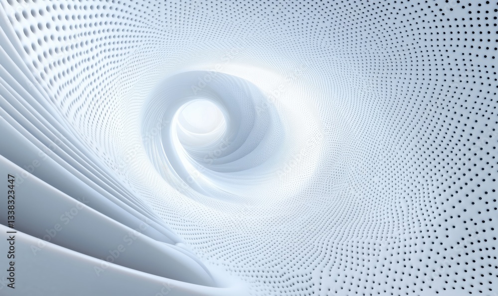 Poster abstract white tunnel with swirling patterns and dotted textures for modern design