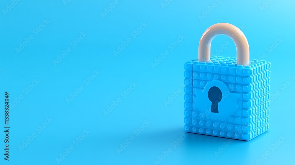 Aufkleber bright blue toy padlock on a smooth surface representing security and protection in a playful settin