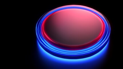 Bright Circular Button with Glowing Red and Blue Light Effect on Black Background for Digital and Graphic Design