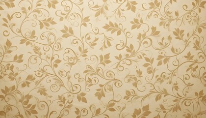 Vintage Beige Paper Texture Wallpaper with Geometric Retro Curlicue and Leaf Pattern for Elegant Interiors