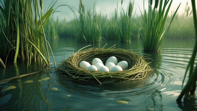 Floating nest in reed beds abundant with common reed. Bird's Nest Guide. Nidology.