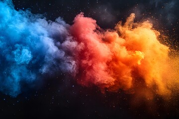 Vibrant Abstract Cloud of Colorful Powder Particles on Black Background