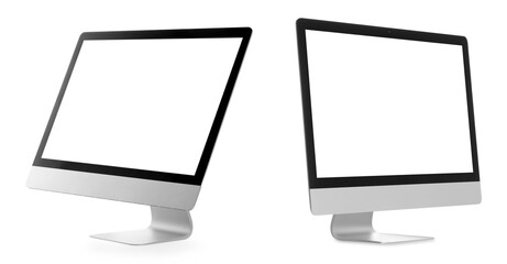 Computer monitor with blank screens isolated on white, collage
