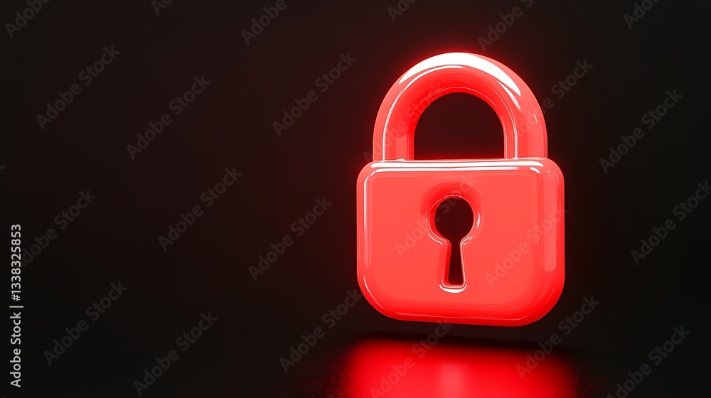 Poster bright red lock icon on black background symbolizing security and protection in digital context