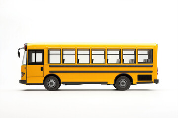 A detailed image of a yellow school bus showcasing its side profile design. isolated on white background.