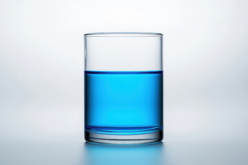 A glass filled with vibrant blue liquid against a minimalist background. isolated on white background.