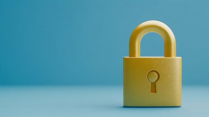 Bright Yellow Padlock on Blue Background Symbolizing Security and Protection for Digital and Physical Assets