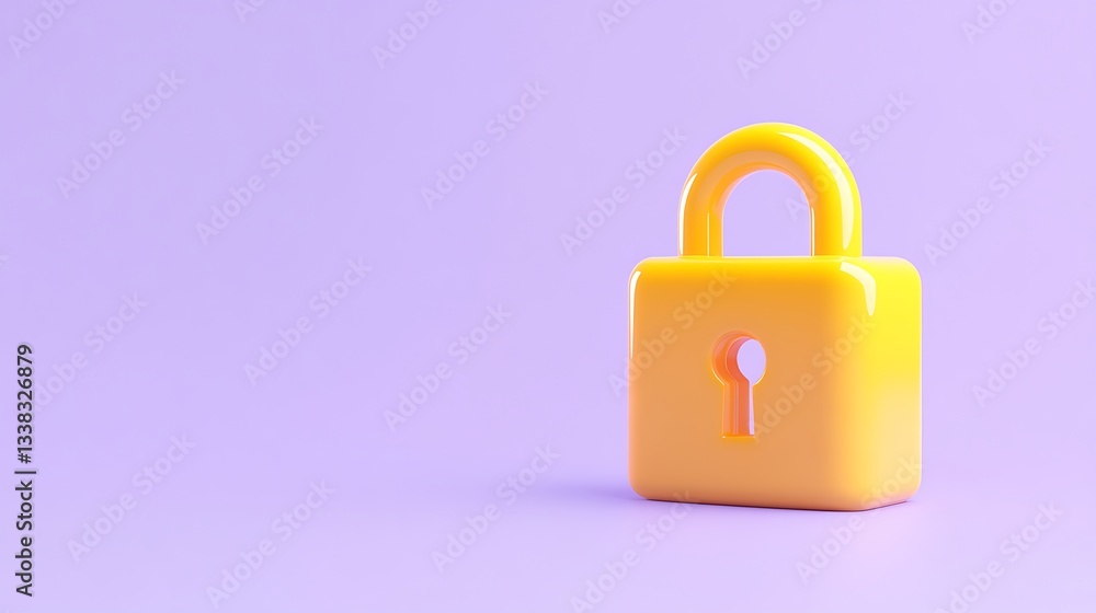 Poster bright yellow padlock on soft purple background symbolizing security and protection in digital and p