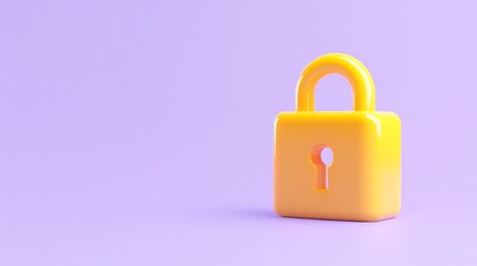 Fototapeta premium Bright Yellow Padlock on Soft Purple Background Symbolizing Security and Protection in Digital and Physical Spaces