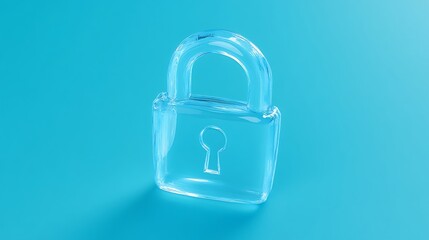 Clear plastic lock isolated on a vibrant blue background symbolizing security and protection concepts