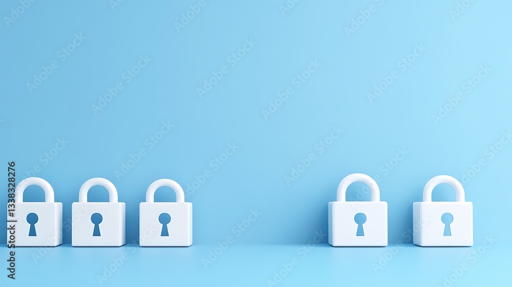 Aufkleber collection of minimalistic white padlocks on a soft blue background representing security and privac