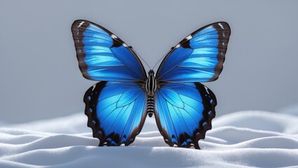 Blue butterfly, alone on a white background.
