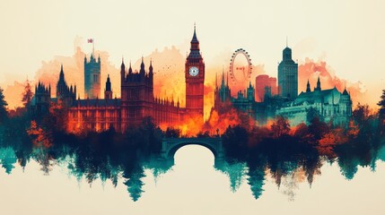 Obraz premium A beautiful watercolor painting of the London city skyline