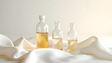 Crystal Clear Glass Ampoules on Silky Fabric in a Minimalistic Setting