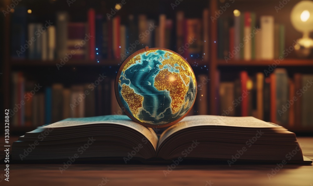 Aufkleber globe resting on open book symbolizing knowledge and global awareness