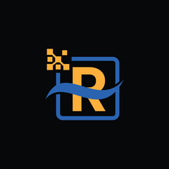 R tech logo design template, R tech logo, R technology vector	