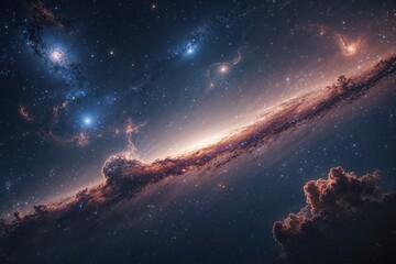 Fototapeta premium Midnight Horizon - Astral Cosmos with Glittering Nebula and Celestial Bodies