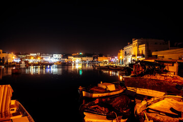 The old harbor of Bizerte city by night