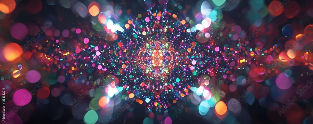 Poster a vibrant, abstract design featuring colorful orbs and lights, creating a dynamic and energetic atmo