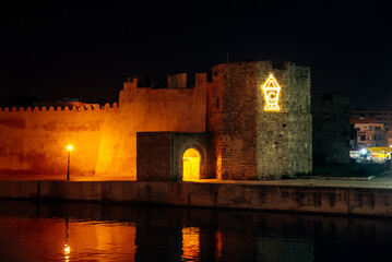 The old harbor of Bizerte city by night