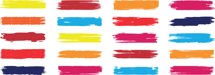 Colorful paint strokes. Set of colorful brush strokes, lines, Brush stain. Rectangle brush collection. Grungy brushes collection. Vector black paint brush. permanent marker pen stroke set.