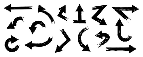 Arrow set. Set of hand drawn grunge arrows. Arrows isolated on white background.