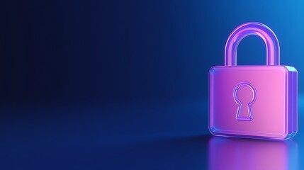 Colorful transparent padlock with keyhole on gradient dark blue background illustrating digital security concept