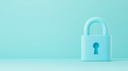 Fototapeta premium Cute pastel blue padlock on a mint background representing security and protection and privacy of personal information