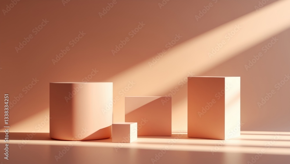 Poster presentation of a product. podiums and shadows in the background. area for text.