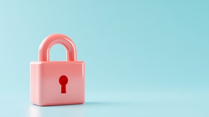 Fototapeta premium Cute Pink Lock on a Minimalistic Blue Background for Safety and Security Concepts in Digital and Physical Spaces