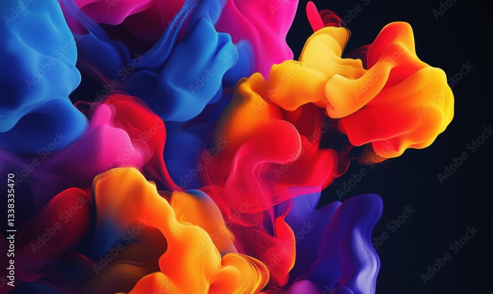 Poster colorful abstract fluid shapes creating vibrant visual energy and dynamic movement
