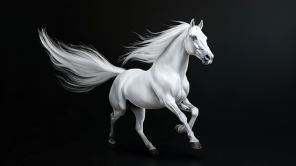 Beautiful white horse on a dark background