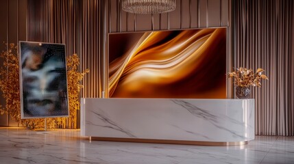 Modern Lobby Reception  Marble Counter  AI Art  Luxury Interior Design