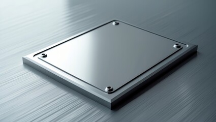 Shiny metallic plate on a surface background