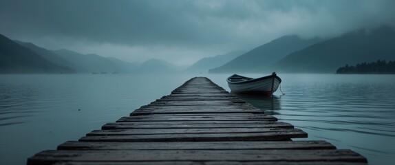pier and boat, muted colors