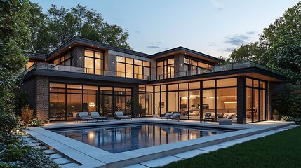 Fototapeta premium Modern Luxury House with Pool and Contemporary Design