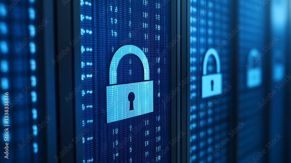 Aufkleber digital data security concept with lock symbol on blue background representing cybersecurity and inf