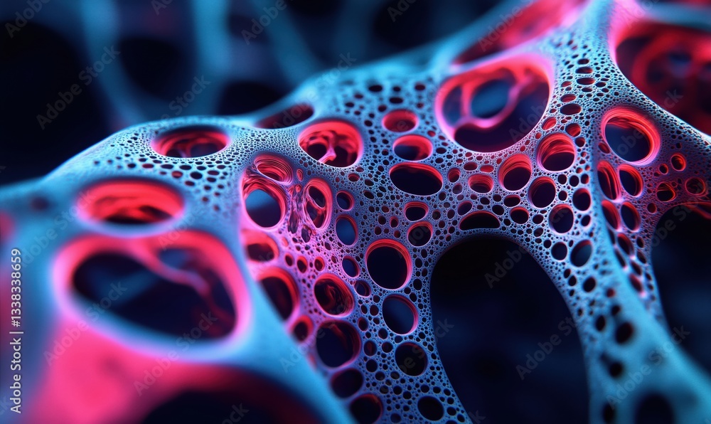 Poster abstract colorful bubble-like structure with intricate patterns and glowing effects