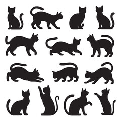 Set of black cat silhouettes.
